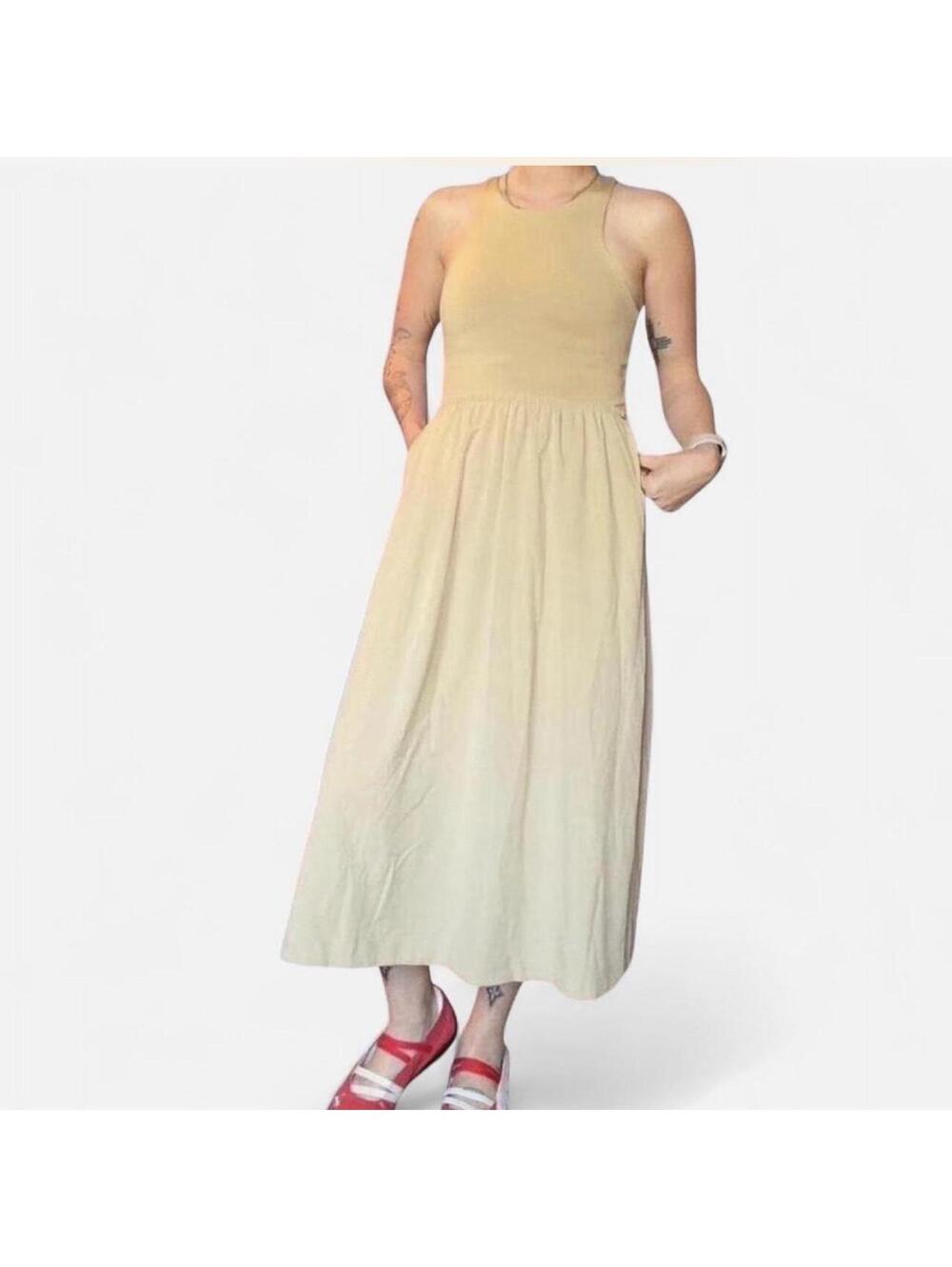 cream maxi dress with elastic waist